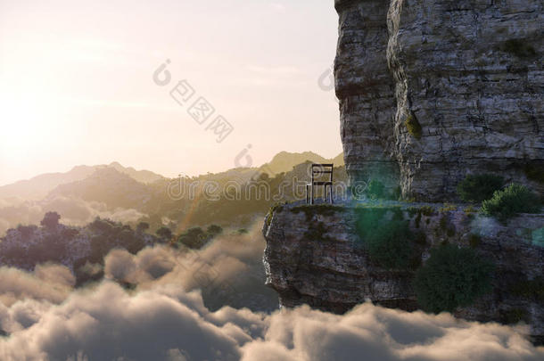 空气的看法山和岩石和椅子观念照片