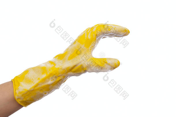 手采用一黄色的橡胶手套