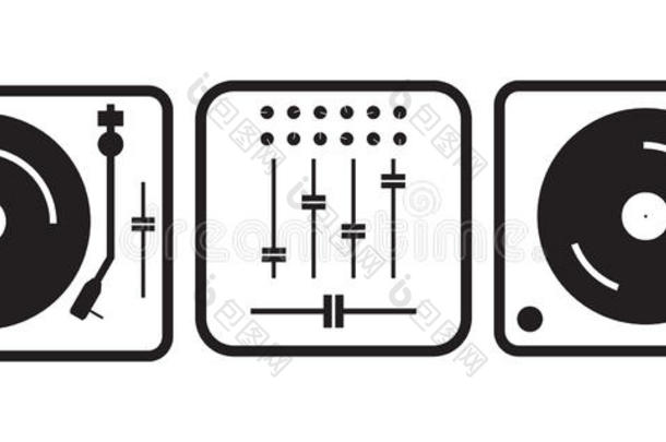 简单的平的discjockey流行音乐播音员<strong>转盘</strong>说明