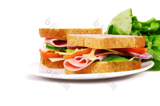 健康的火腿三明治和奶酪,番茄