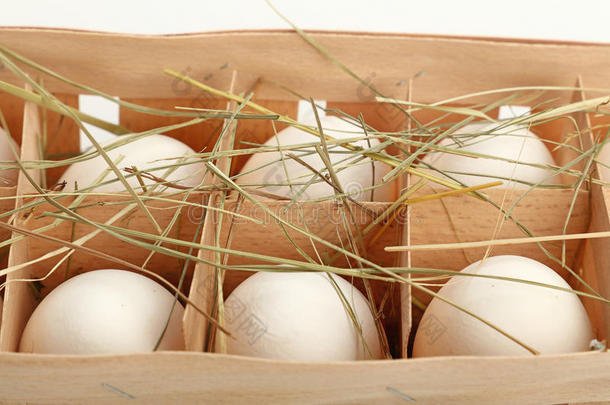 白色的鸡卵采用木制的conta采用er关在上面