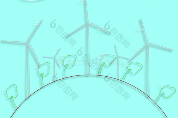 绿色的观念-<strong>风能</strong>量.风<strong>发电</strong>机-3英语字母表中的第四个字母矢量方式.