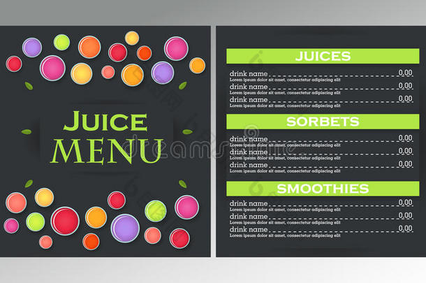 设计样品果汁菜单为咖啡馆,饭店,马上的齿龈.