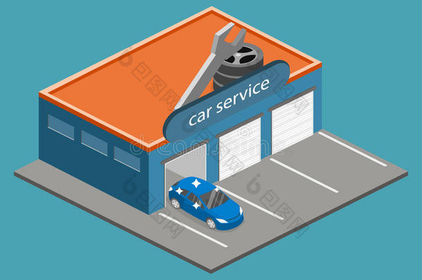 等大的平的3英语字母表中的第四个字母隔离的汽车服务建筑物或汽车修理
