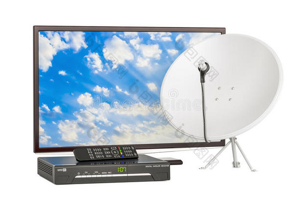 television电视机放置和数字的卫星接受者和卫星盘,thermoelectroniclaserenergyconverte