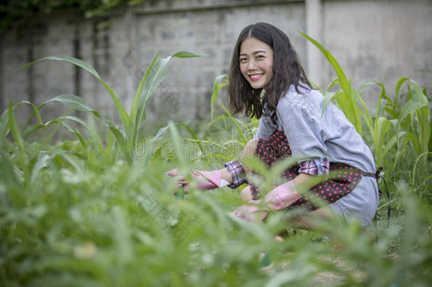 亚洲人年纪较小者女人露出<strong>牙齿</strong>的微笑的面容幸福情感采用homonym同音异义词