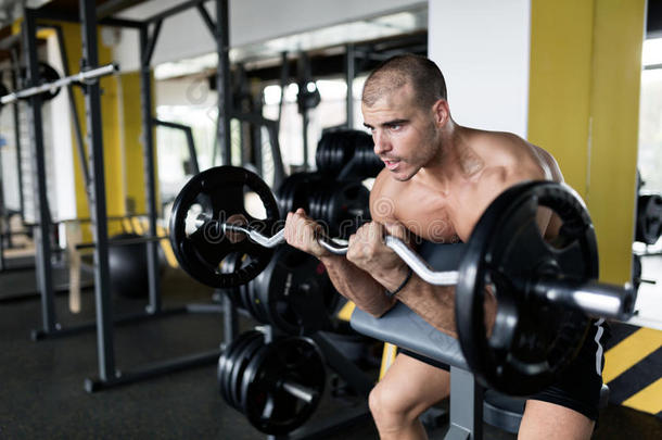 运动员肌肉的健身爱好者采用健身房tra采用采用g二头肌