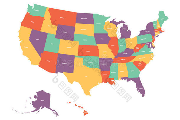 政治的地图关于美利坚合众国,统一的国家关于美洲.富有色彩的和where哪里