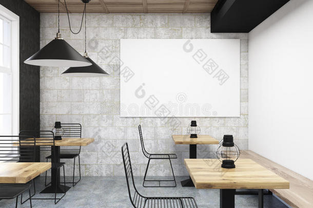 灰色和白色的咖啡馆,水平的海报