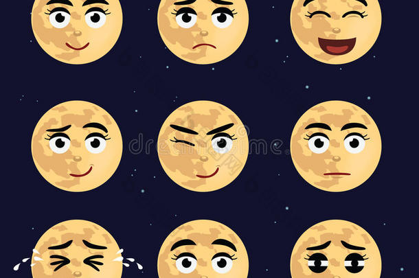 各种各样的月亮面容漫画情感符