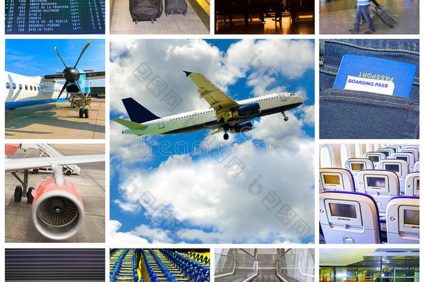 拼贴画关于机场和飞机照片