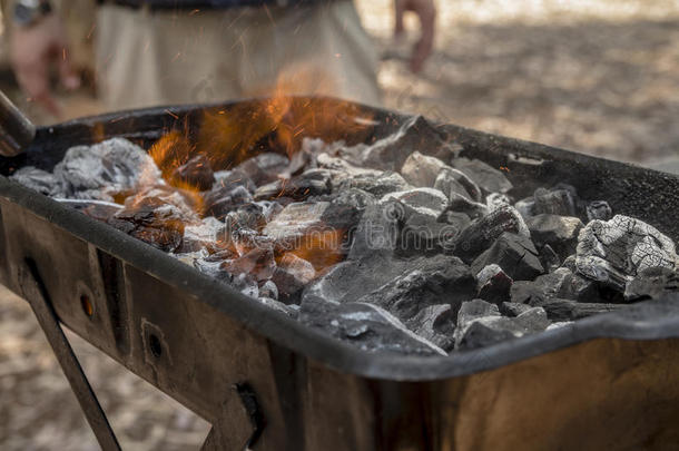 煤炭是燃烧采用一barbecue吃烤烧肉的野餐烧烤