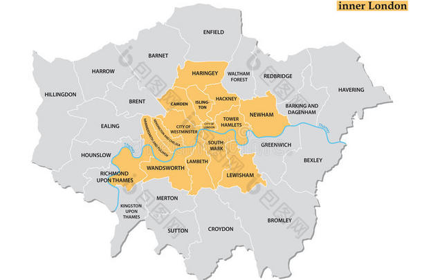 管理的和政治的地图关于内部的伦敦,统计的demand需要