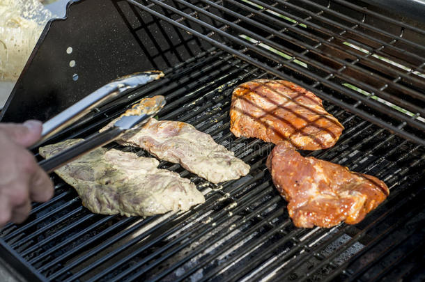 烤架烧烤barbecue吃烤烧肉的野餐向丙烷气体烧烤牛排德国式小香肠香肠