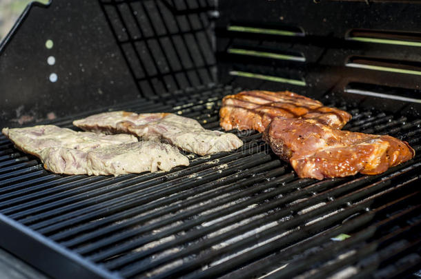 烤架烧烤barbecue吃烤烧肉的野餐向丙烷气体烧烤牛排德国式小香肠香肠