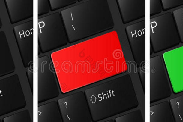 空白的键盘按钮的复数放置红色的按钮绿色的