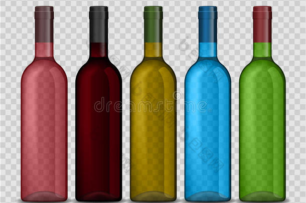 放置关于透明的矢量瓶子关于<strong>葡萄</strong>酒向多变的背景