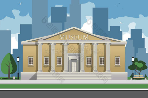 颜色说明描绘博物馆建筑物和标题和Columba天鸽座