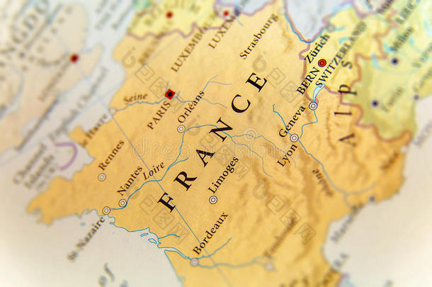 地理学的地图关于欧洲的国家法国和重要的城市