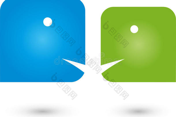 两个正面朝上的采用绿色的和蓝色,人和对标识