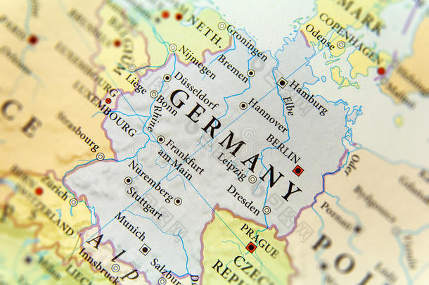 地理学的地图关于欧洲的国家德国和重要的城市