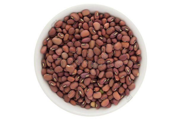 干燥的红色的<strong>小豆豆</strong>采用白色的碗,隔离的向白色的后座