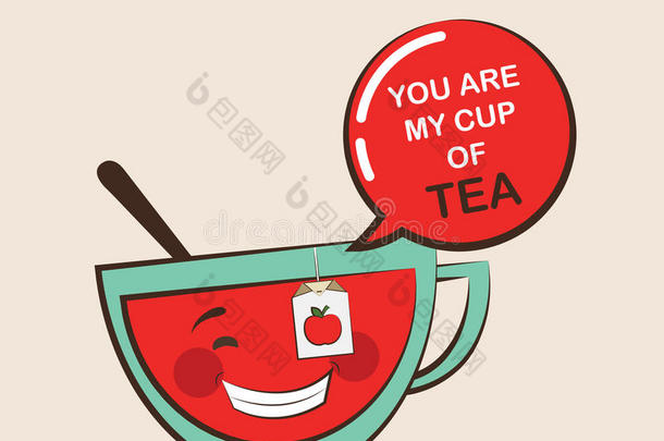 有趣的茶水杯子和有趣的引述,情人招呼卡片.