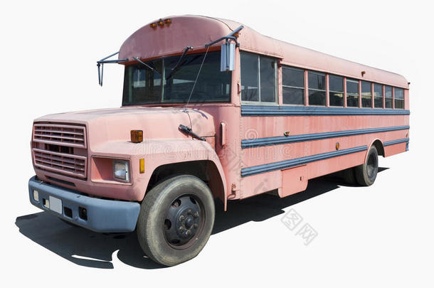 已褪色的红色的酿酒的工作的学校公共汽车