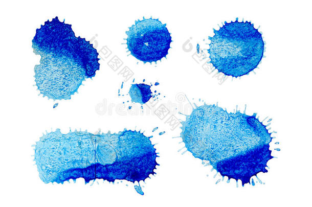 蓝色水彩溅起.水彩富有色彩的圆形的地点.