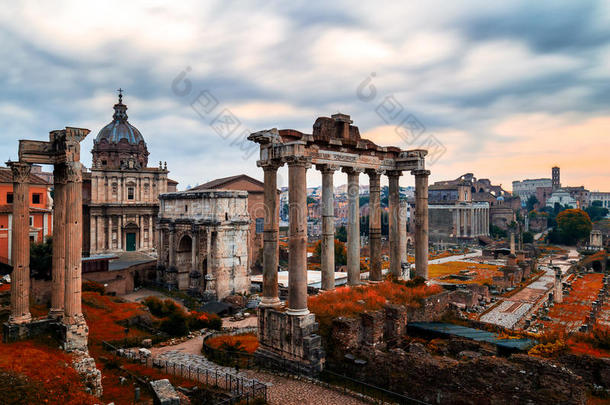 古罗马的论坛.影像关于古罗马的论坛采用罗马,意大利dur采用g日出.