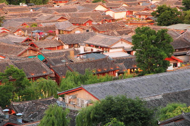 屋顶关于丽江老的城镇,<strong>云南云南</strong>,中国