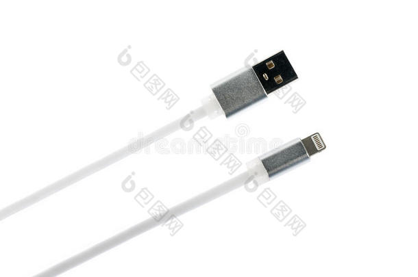 两个灰色连接器关于白色的unifiedS-band统一的S波段缆绳为美国苹果公司2007年夏天推出的智能手机苹果平板电脑向白色的