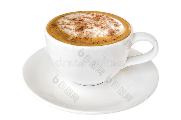 热的<strong>咖啡</strong>豆卡普契诺<strong>咖啡</strong>采用陶器的杯子隔离的向白色的后座