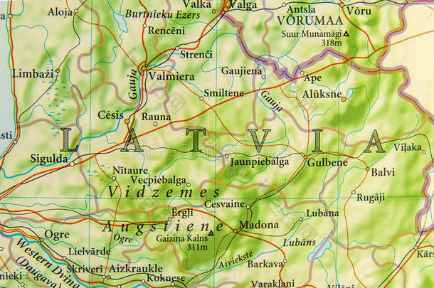地理学的地图关于欧洲的国家拉脱维亚和重要的城市