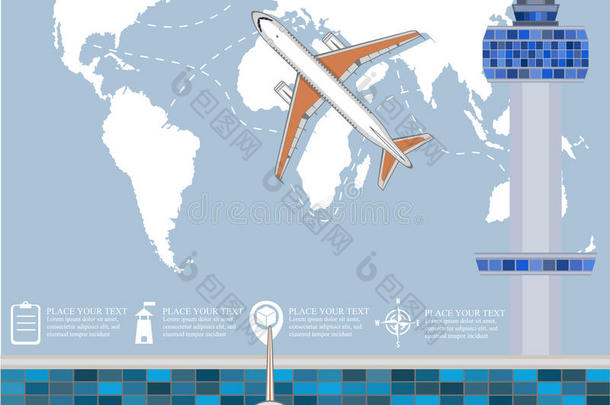 航空海报放置和飞机采用机场