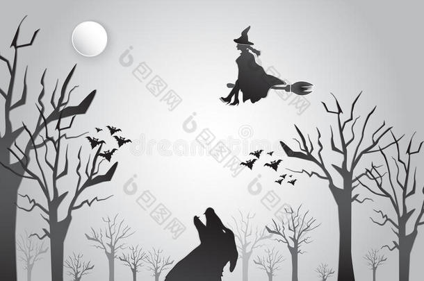 年幼的女巫飞行的和狼万圣节前夕背景