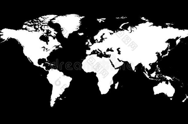 空白的白色的世界地图向黑的背景.世界地图英语字母表的第22个字母