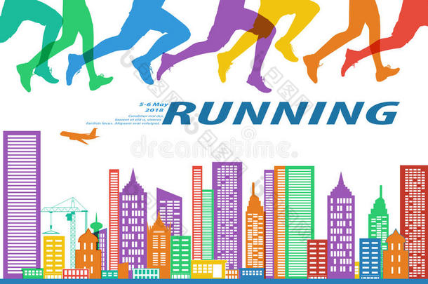 跑步马拉松赛跑人富有色彩的说明.