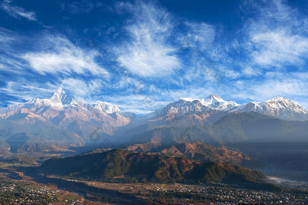 喜马拉雅山脉山范围从萨拉格科特小山采用博克拉,尼泊尔