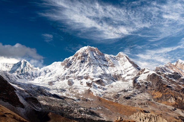 安纳布尔那山南方山峰-看法从安纳布尔那山基础营地,尼泊尔