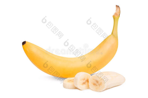 成熟的香蕉向白色的背景.纸浆关于香蕉.
