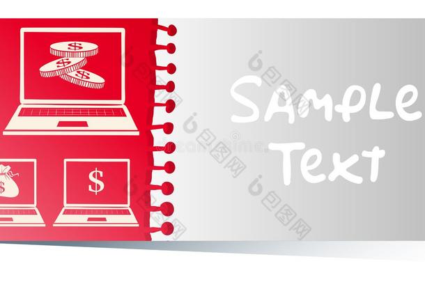 卡片样板和计算机向红色的背景