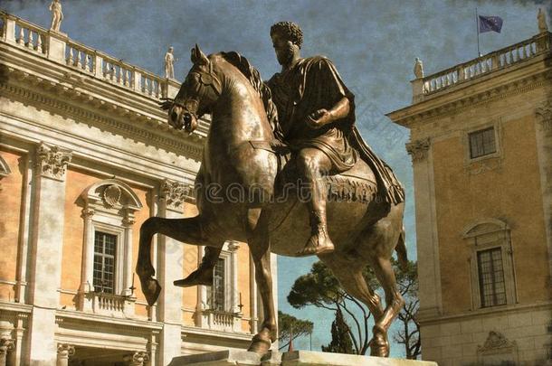 骑马的雕像关于马库斯马可。奥里利乌斯-酿酒的