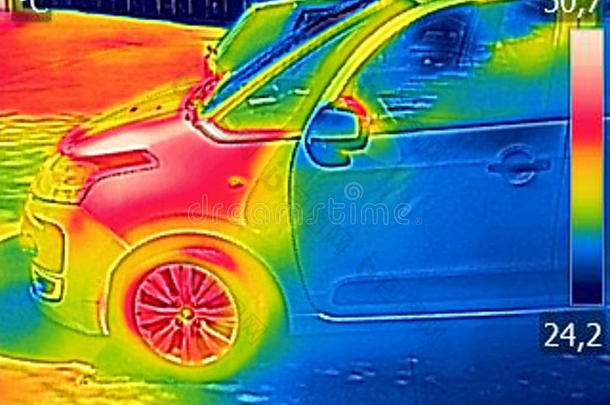 红外线的热视影像展映汽车发动机后的操纵