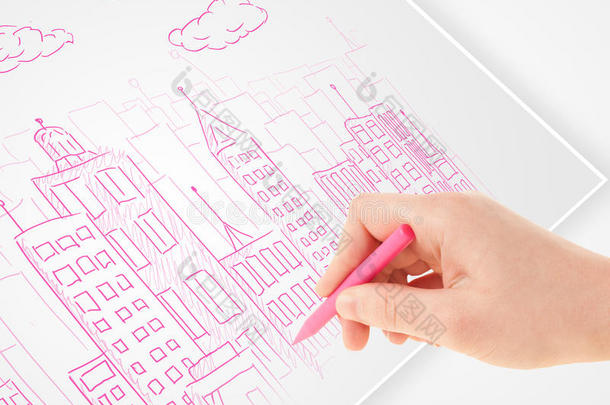 一人绘画草图关于一城市和b一llo向s一nd云向一