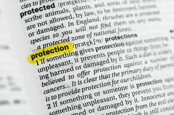突出的英语单词`保护`和它的<strong>定义</strong>在指已提到的人