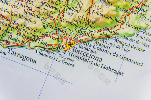地理学的地图关于欧洲的国家西班牙和巴塞罗那城市