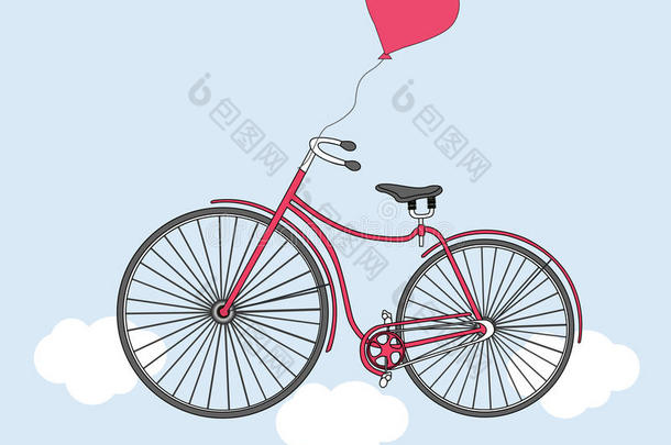 矢量说明和自行车,气球和心.卡片为瓦伦