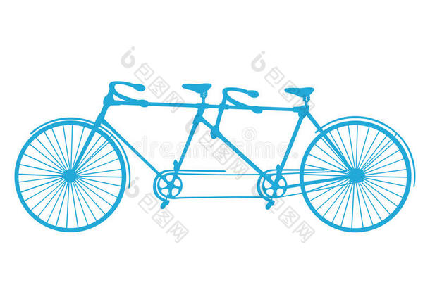 制动火箭蓝色轮廓两匹前后串联在马车上的马自行车隔离的向一白色的