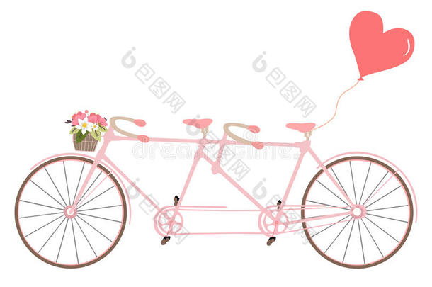 两匹前后串联在马车上的马自行车和花,设计元素为婚礼因维塔蒂